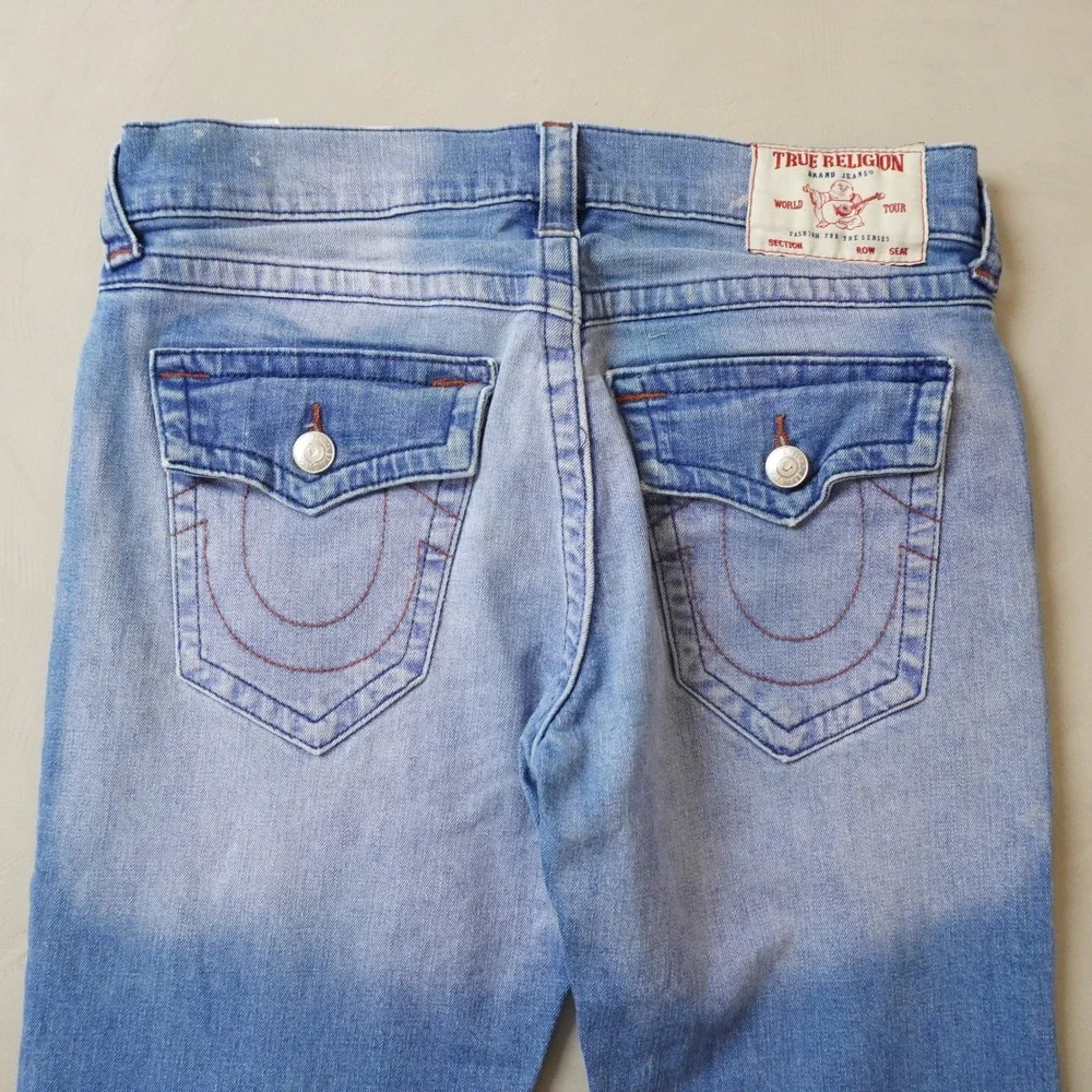 True Religion Ricky Relaxed Straight Jeans 31 Mens Blue Light Wash Horseshoe